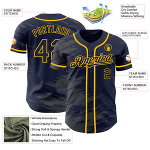 Custom Navy Steel Gray Splash Ink Gold Authentic Baseball Jersey