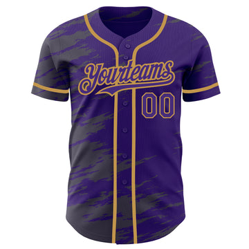 Custom Purple Steel Gray Splash Ink Old Gold Authentic Baseball Jersey