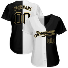 Load image into Gallery viewer, Custom White-Black Vegas Gold Authentic Split Fashion Baseball Jersey
