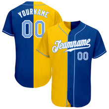 Load image into Gallery viewer, Custom Royal Light Blue-Yellow Authentic Split Fashion Baseball Jersey
