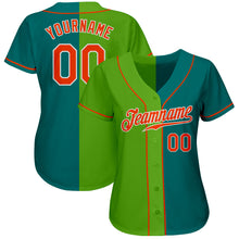 Load image into Gallery viewer, Custom Teal Orange Neon Green-White Authentic Split Fashion Baseball Jersey

