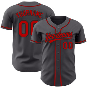 Custom Steel Gray Red-Black Authentic Baseball Jersey