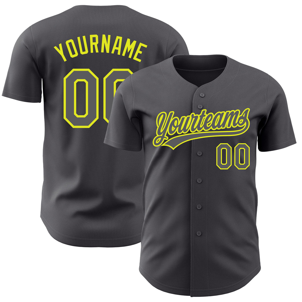 Custom Steel Gray Neon Yellow Authentic Baseball Jersey