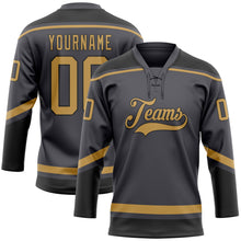 Load image into Gallery viewer, Custom Steel Gray Old Gold-Black Hockey Lace Neck Jersey
