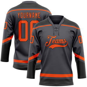 Custom Steel Gray Orange-Black Hockey Lace Neck Jersey