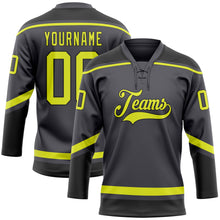 Load image into Gallery viewer, Custom Steel Gray Neon Yellow-Black Hockey Lace Neck Jersey
