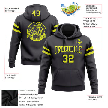Custom Stitched Steel Gray Neon Yellow-Black Football Pullover Sweatshirt Hoodie