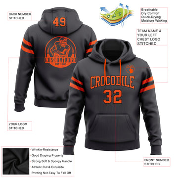 Custom Stitched Steel Gray Orange-Black Football Pullover Sweatshirt Hoodie