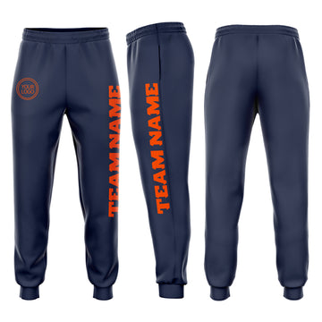 Custom Navy Orange Fleece Jogger Sweatpants