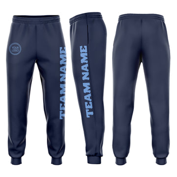 Custom Navy Light Blue Fleece Jogger Sweatpants