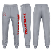 Load image into Gallery viewer, Custom Gray Red Fleece Jogger Sweatpants
