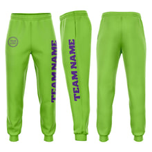 Load image into Gallery viewer, Custom Neon Green Purple Fleece Jogger Sweatpants
