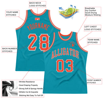 Custom Teal Orange-Gray Authentic Throwback Basketball Jersey