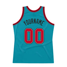 Load image into Gallery viewer, Custom Teal Red-Black Authentic Throwback Basketball Jersey
