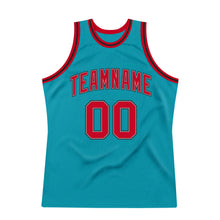 Load image into Gallery viewer, Custom Teal Red-Black Authentic Throwback Basketball Jersey
