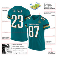 Load image into Gallery viewer, Custom Teal White-Old Gold Mesh Authentic Football Jersey
