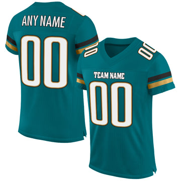 Custom Teal White-Old Gold Mesh Authentic Football Jersey