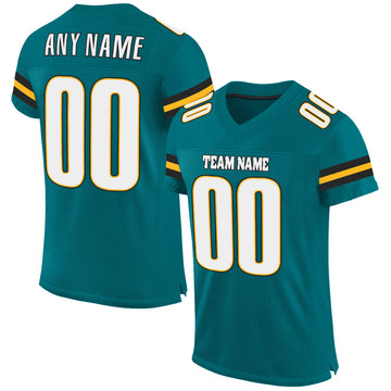 Custom Teal White-Gold Mesh Authentic Football Jersey