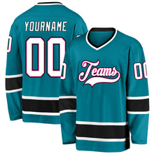 Load image into Gallery viewer, Custom Teal White-Black Hockey Jersey
