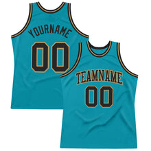 Load image into Gallery viewer, Custom Teal Black-Old Gold Authentic Throwback Basketball Jersey
