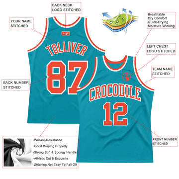 Custom Teal Orange-White Authentic Throwback Basketball Jersey