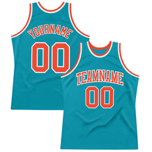 Load image into Gallery viewer, Custom Teal Orange-White Authentic Throwback Basketball Jersey

