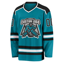 Load image into Gallery viewer, Custom Teal Black-White Hockey Jersey
