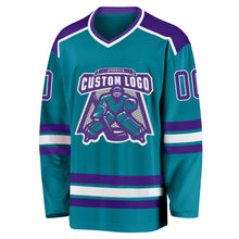 Load image into Gallery viewer, Custom Teal Purple-White Hockey Jersey
