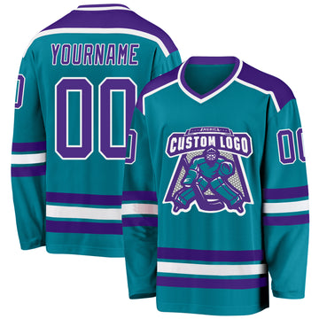 Custom Teal Purple-White Hockey Jersey