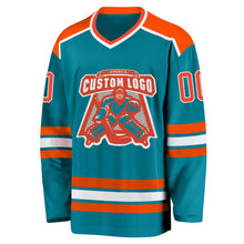 Load image into Gallery viewer, Custom Teal Orange-White Hockey Jersey
