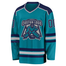 Load image into Gallery viewer, Custom Teal Gray-Navy Hockey Jersey
