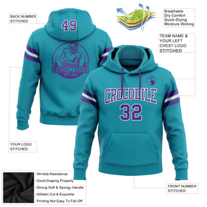 Custom Stitched Teal Purple-White Football Pullover Sweatshirt Hoodie