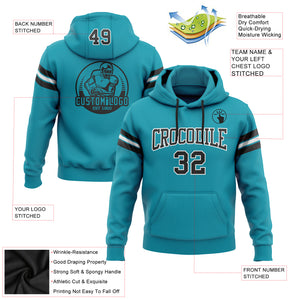 Custom Stitched Teal Black-White Football Pullover Sweatshirt Hoodie