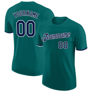 Custom Teal Navy-White Performance T-Shirt