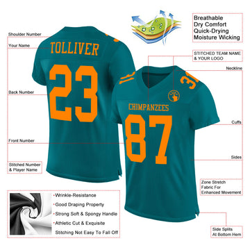 Custom Teal Bay Orange Mesh Authentic Football Jersey