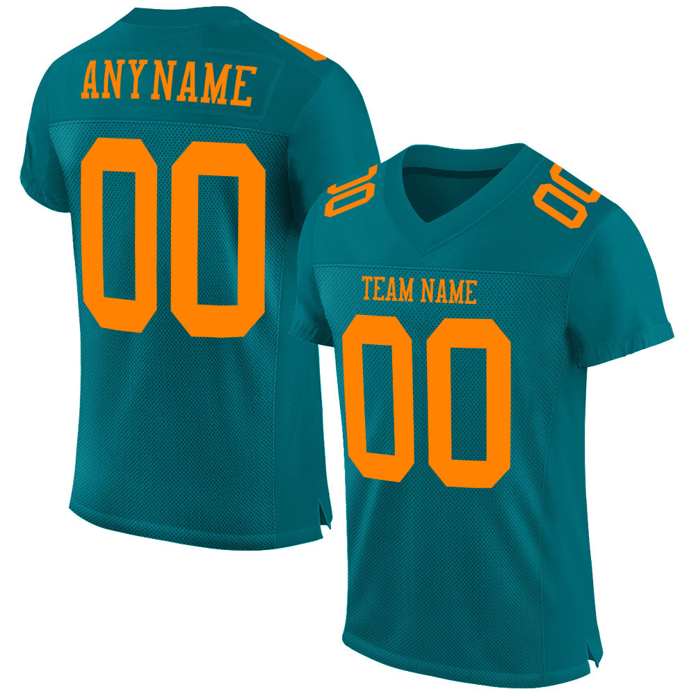 Custom Teal Bay Orange Mesh Authentic Football Jersey