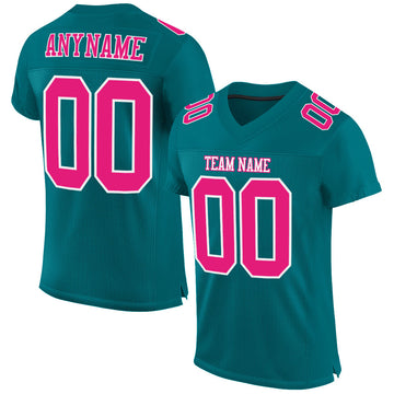 Custom Teal Hot Pink-White Mesh Authentic Football Jersey