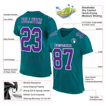 Custom Teal Purple-White Mesh Authentic Football Jersey