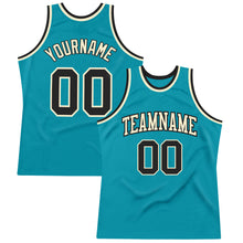 Load image into Gallery viewer, Custom Teal Black-Cream Authentic Throwback Basketball Jersey
