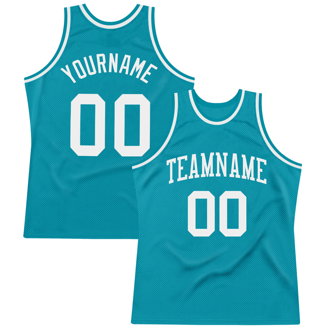 Custom Teal White Authentic Throwback Basketball Jersey