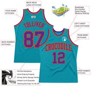 Custom Teal Purple-Orange Authentic Throwback Basketball Jersey