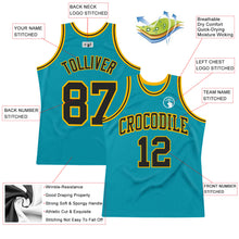 Load image into Gallery viewer, Custom Teal Black-Gold Authentic Throwback Basketball Jersey
