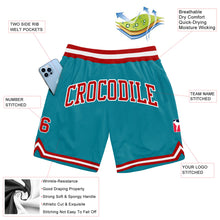 Load image into Gallery viewer, Custom Teal Red-White Authentic Throwback Basketball Shorts
