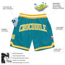 Load image into Gallery viewer, Custom Teal Gold-White Authentic Throwback Basketball Shorts
