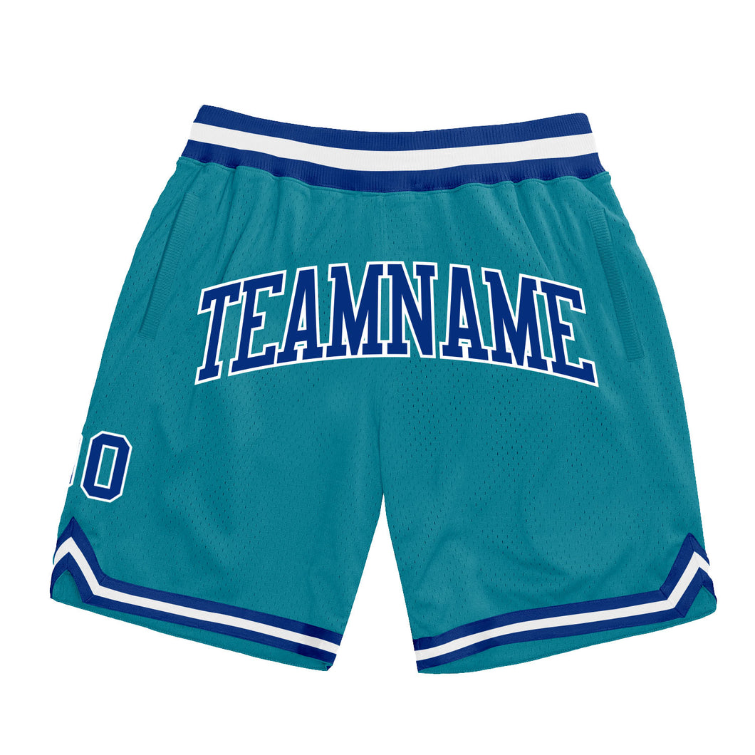 Custom Teal Royal-White Authentic Throwback Basketball Shorts