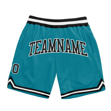 Custom Teal Black-White Authentic Throwback Basketball Shorts