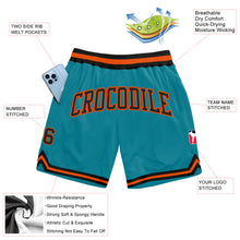 Load image into Gallery viewer, Custom Teal Black-Orange Authentic Throwback Basketball Shorts
