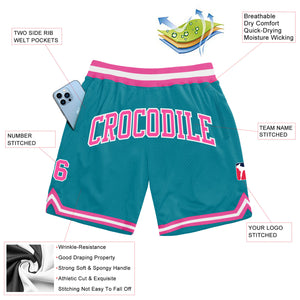 Custom Teal Pink-White Authentic Throwback Basketball Shorts