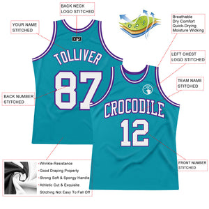 Custom Teal White-Purple Authentic Throwback Basketball Jersey