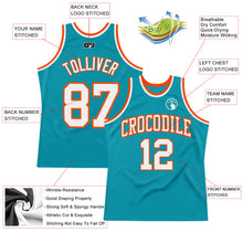 Load image into Gallery viewer, Custom Teal White-Orange Authentic Throwback Basketball Jersey
